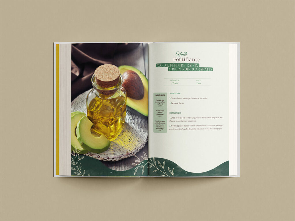 Conception graphique et mise en page d’un livre de recettes de soins naturels pour cheveux