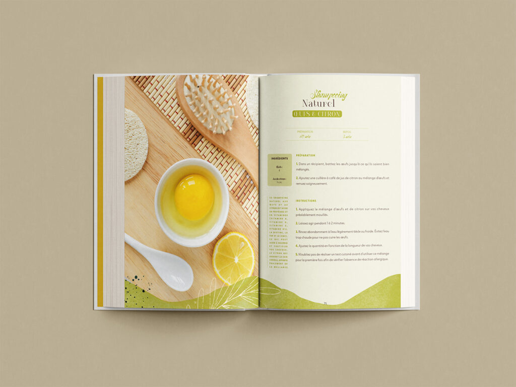 Conception graphique et mise en page d’un livre de recettes de soins naturels pour cheveux